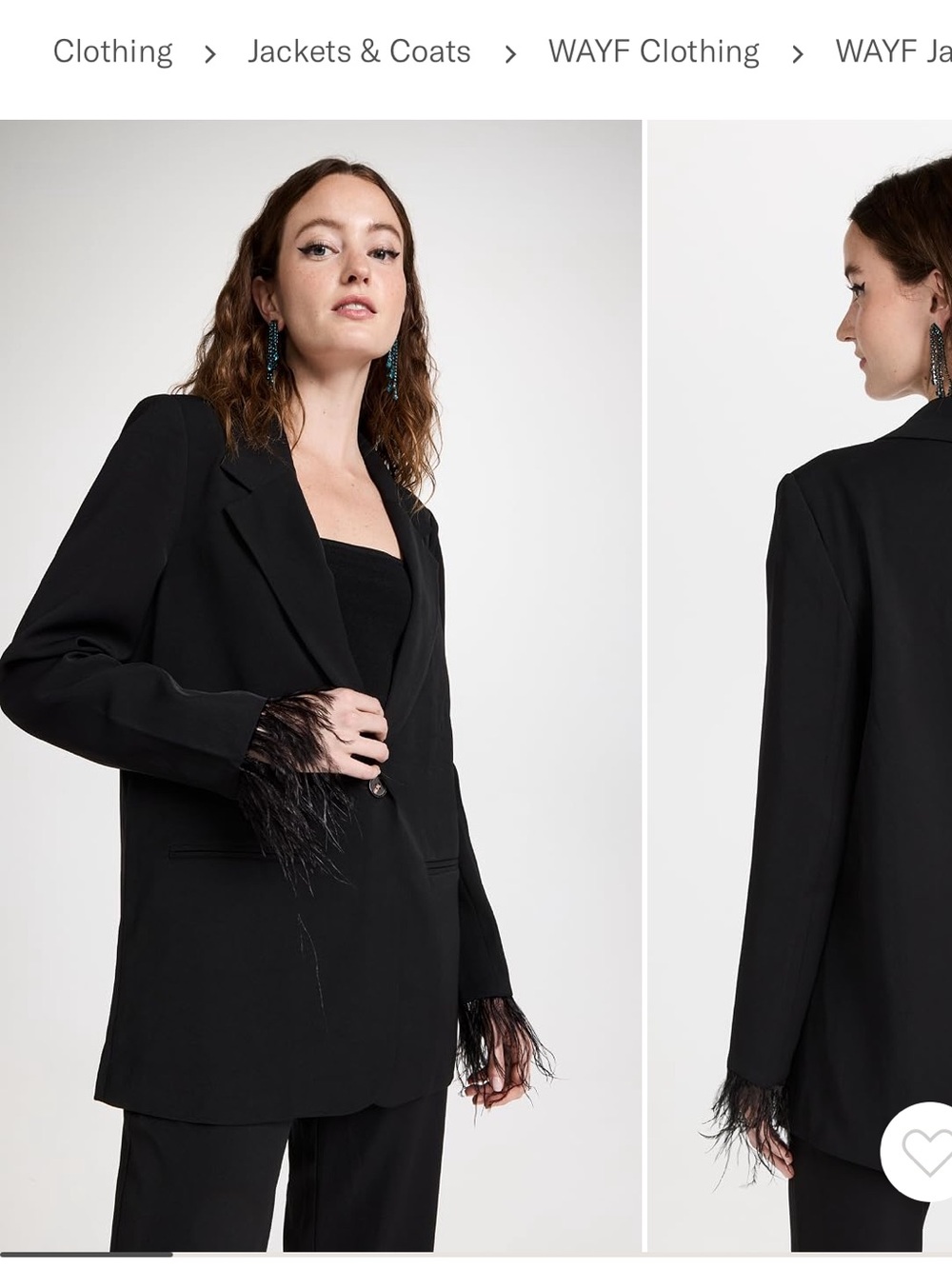 WAYF Romee Black Feather Cuff Blazer